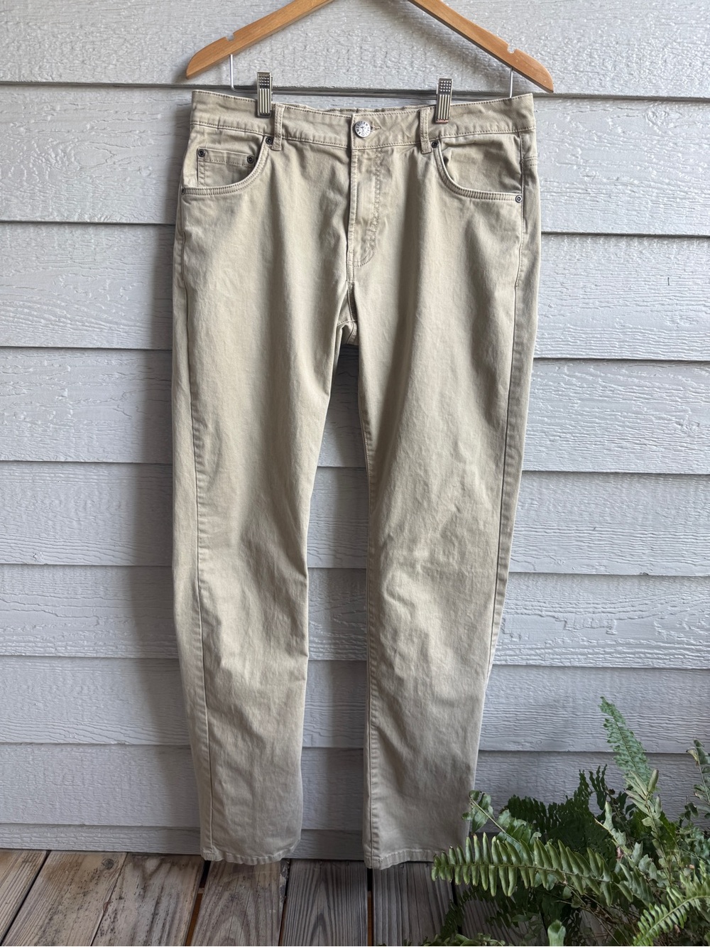 American Tall Men’s Khaki Pants 34x38 Carman Tapered Fit Tan Stretch